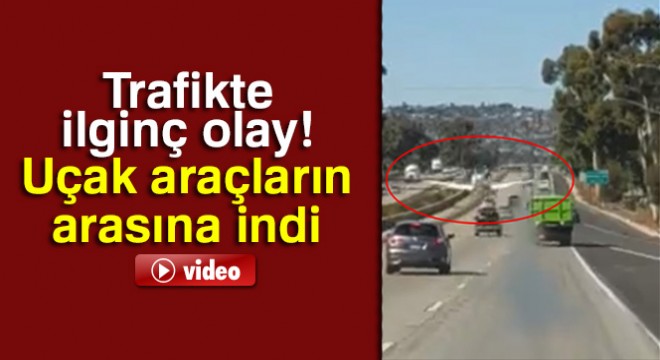 Uçak araçların arasına indi